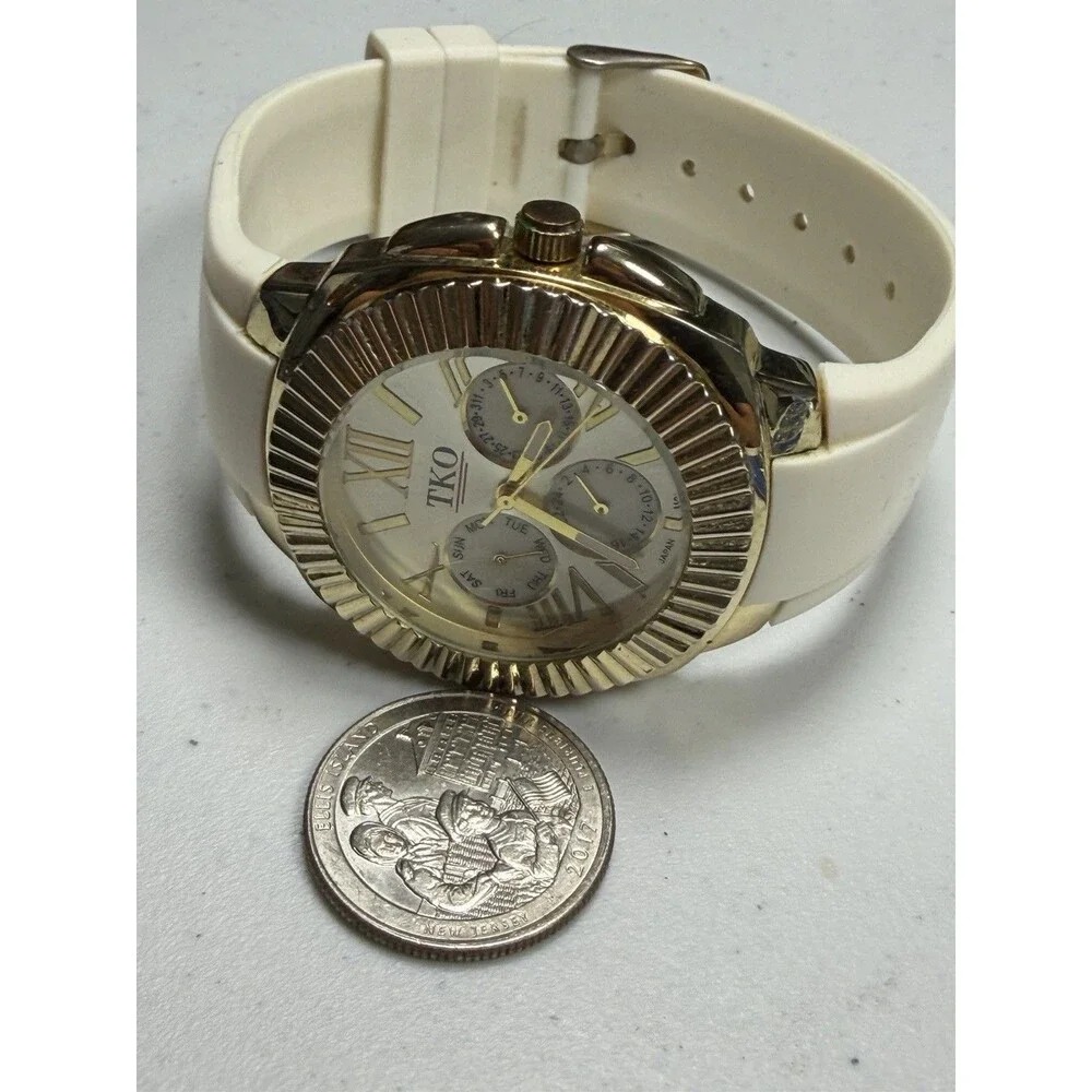 TKO Orlogi Women’s Gold Tone White Silicone Watch 42.3mm Multifunction